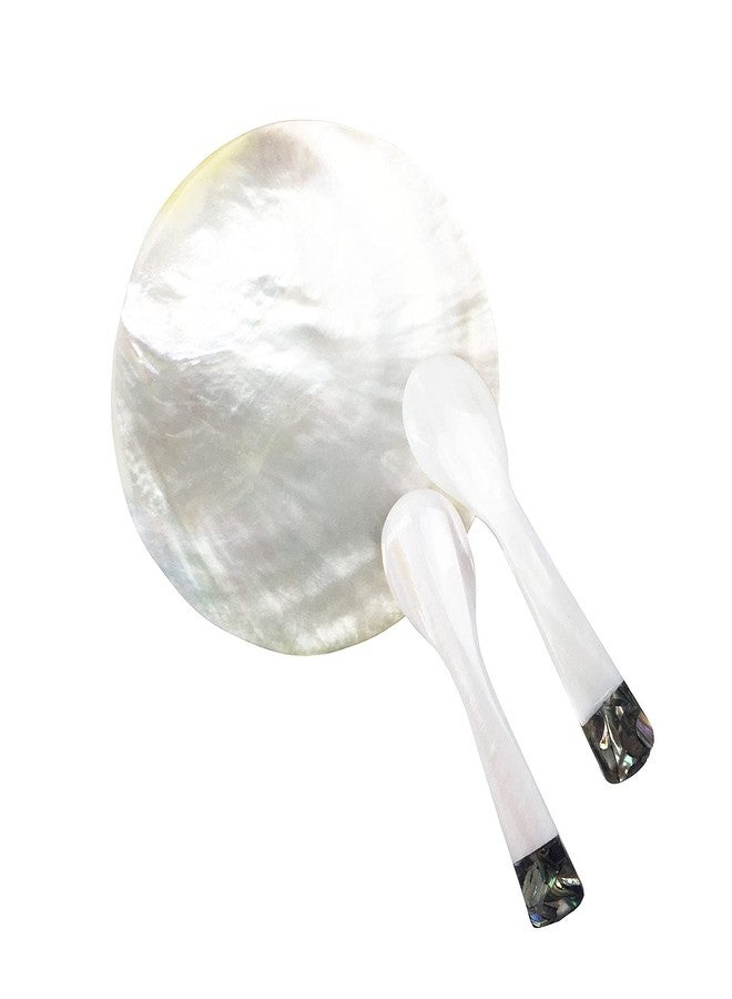 DUEBEL MOP Caviar Server Set, Plate Plus Set of 2 Mother of Pearl Caviar Spoons with Green Abalone 3.5” Decoration for Caviar, Appetizer, Dessert, Egg, Icecream - Image 4