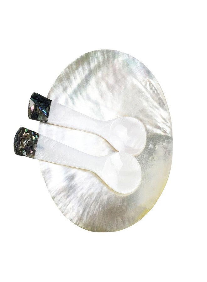 DUEBEL MOP Caviar Server Set, Plate Plus Set of 2 Mother of Pearl Caviar Spoons with Green Abalone 3.5” Decoration for Caviar, Appetizer, Dessert, Egg, Icecream - Image 3