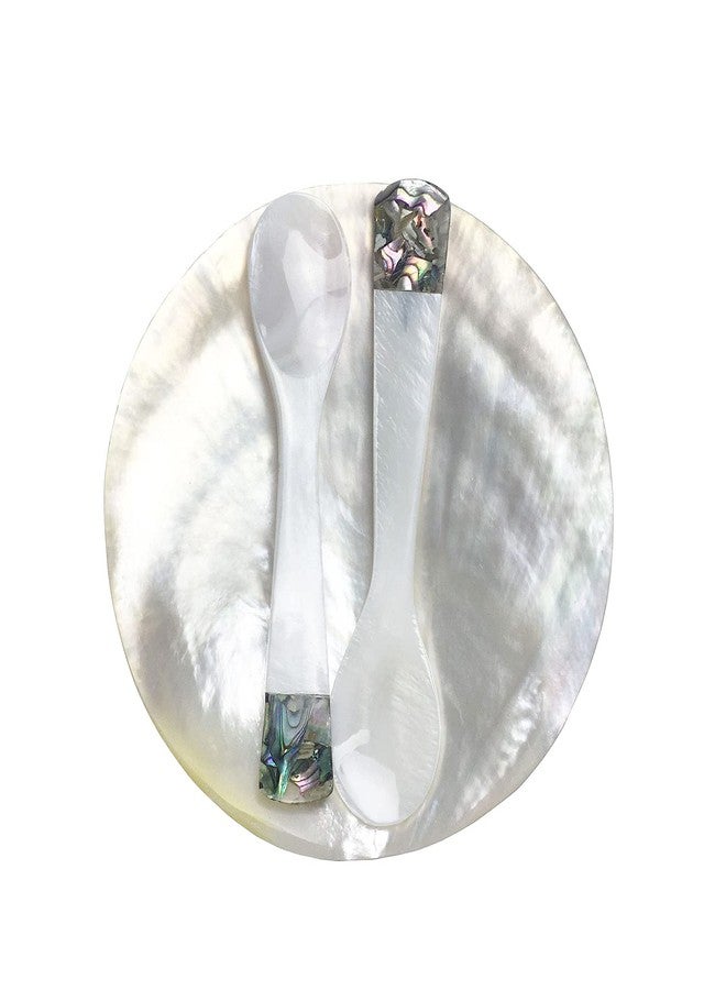 DUEBEL MOP Caviar Server Set, Plate Plus Set of 2 Mother of Pearl Caviar Spoons with Green Abalone 3.5” Decoration for Caviar, Appetizer, Dessert, Egg, Icecream - Image 2