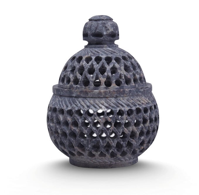 MARBLE SOAPSTONE TEA LIGHT CANDLE HOLDER HANDI SHAPEPERFECT HANDMADE JAALI CARVEDDECORATIVE FOR HOME AND OFFICE DECOR 2 FREE TLIGHT