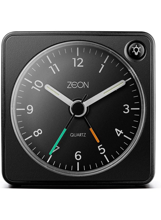 ZEON Travel Analogue Alarm Clock with Light and Snooze Function, Silent Non-Tick Bedside Battery Powered Alarm Clock in Black, CE4549 - Image 1