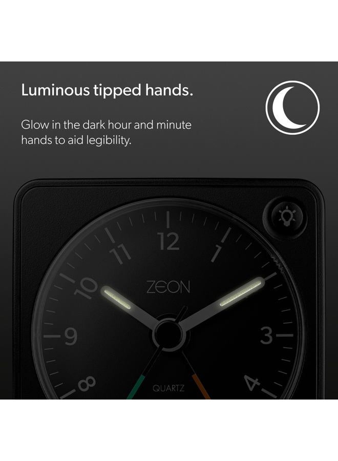 ZEON Travel Analogue Alarm Clock with Light and Snooze Function, Silent Non-Tick Bedside Battery Powered Alarm Clock in Black, CE4549 - Image 3