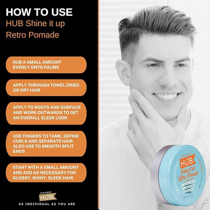 HUB Hair Pomade Wax Shine it up Retro Styling Product 100 gram x 1 Medium Hold and High Shine Natural Finish Hair Wax for men and women