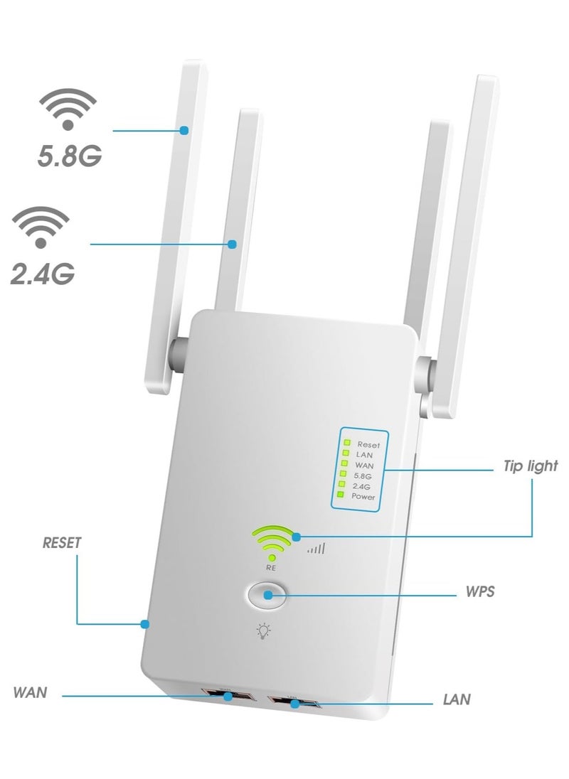 VKL - WiFi Extender, Wireless Internet Repeater，With Up to 8000 Square Feet Of Coverage, 1.2Gbps Dual Band 2.4G/5G WiFi Range Extender WiFi - Image 1