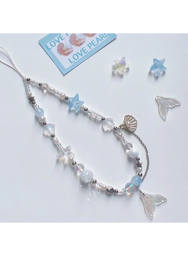 Mermaid Princess Shell Pendant Mobile Phone Chain, Handmade DIY Beads, CCD Chain Camera Chain, Lanyard, Mobile Phone Pendant, Beaded Camera Chain, Suitable for Mobile Phone Bag Key Ring  - Image 1