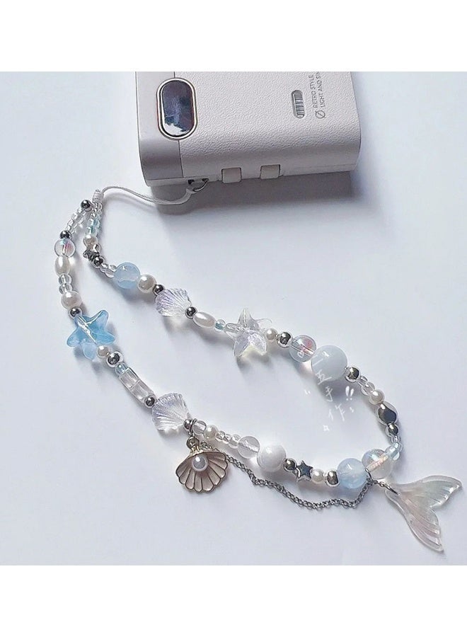 Mermaid Princess Shell Pendant Mobile Phone Chain, Handmade DIY Beads, CCD Chain Camera Chain, Lanyard, Mobile Phone Pendant, Beaded Camera Chain, Suitable for Mobile Phone Bag Key Ring  - Image 2