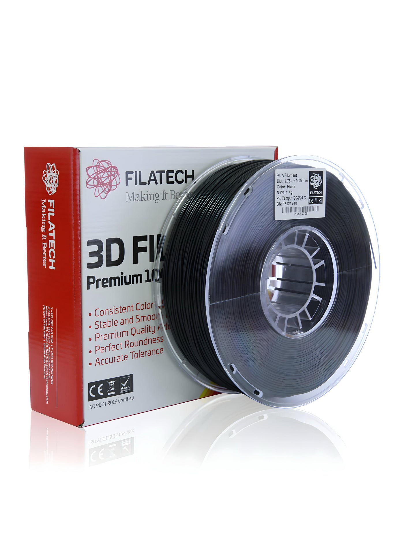 Filatech Premium PLA 3D Printing Filament – Black | Made in UAE | Non-Toxic, Easy Extrusion, Ideal for Fine Details
