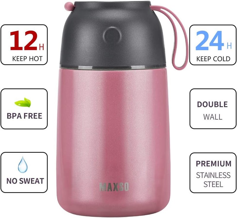 Max&So 2 Pack Soup Thermo for Hot & Cold Food for Kids Adults, Vacuum Insulated Food Jar Thermal Lunch Containers, Travel Food Flask with Spoon (24 oz,17 oz) (Pink) - Image 2