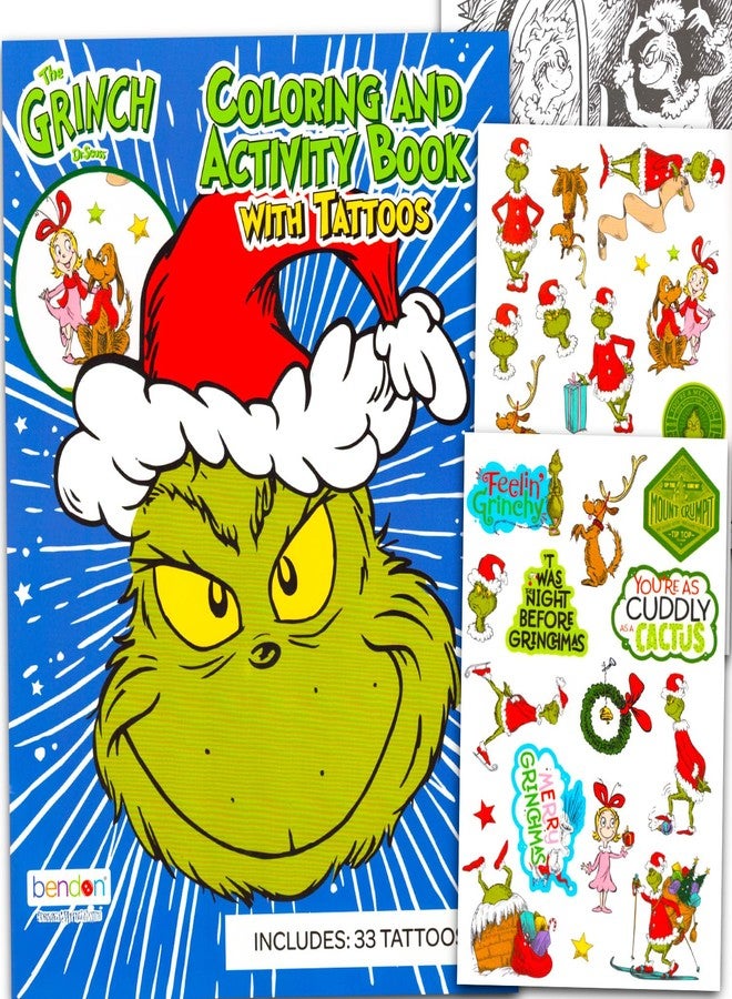 Dr. Seuss Grinch Temporary Tattoos Party Pack - Bundle with 30+ Dr Seuss Tattoos and Christmas Coloring Book | Grinch Party Supplies Set - Image 1