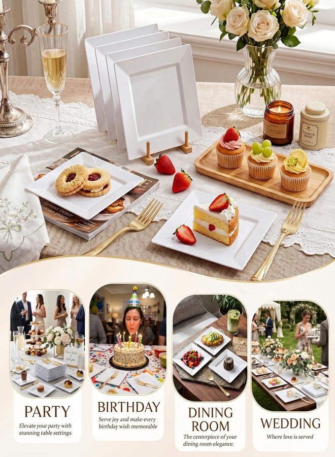 bUCLA 100PCS White Square Plastic Plates-6inch Disposable Cake Plates- Premium Hard Square Small Appetizer Plates for Wedding/Party - Image 4