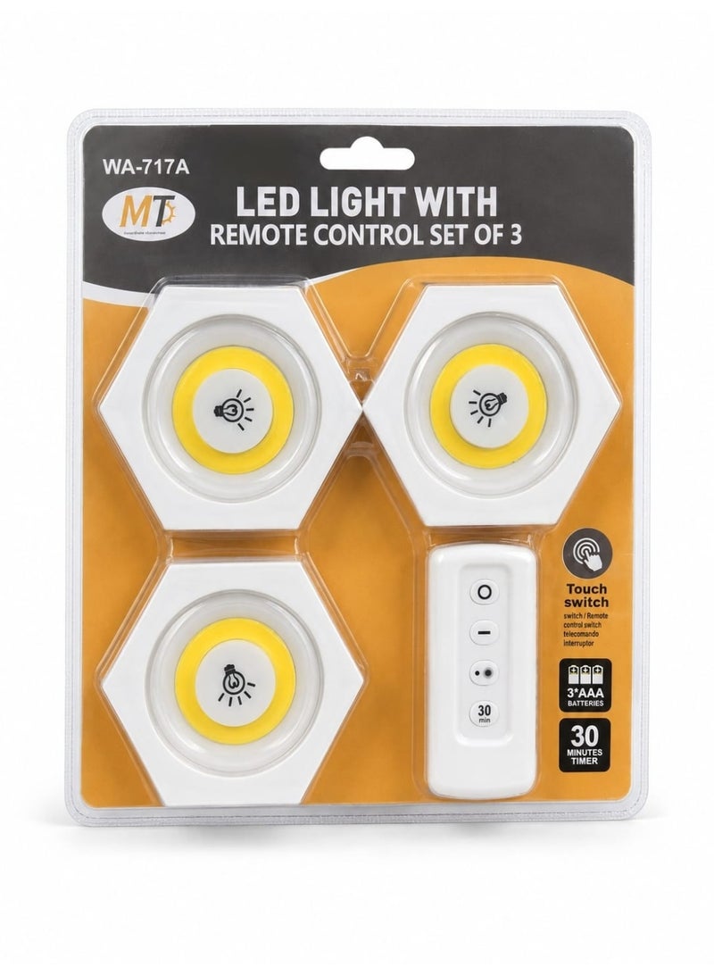MT Set of 3 Hexagonal LED Lights with Remote Control, Touch Switch & 30-Minute Timer - Image 2