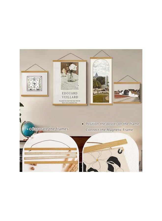 The Bros Magnetic Poster Hanger Frame, 12x18 12x16 12x24 Light Wood Wooden Magnet Canvas Artwork Print Dowel Poster Hangers Frames Hanging Kit (Teak Wood, 12") - Image 3