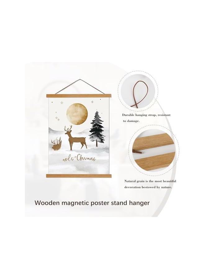 The Bros Magnetic Poster Hanger Frame, 12x18 12x16 12x24 Light Wood Wooden Magnet Canvas Artwork Print Dowel Poster Hangers Frames Hanging Kit (Teak Wood, 12") - Image 2