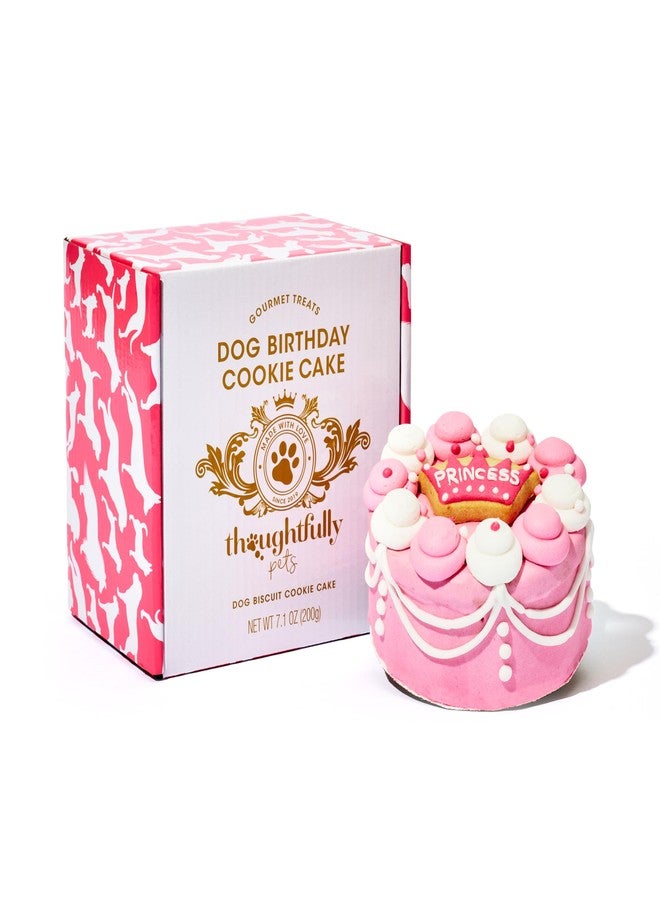 Thoughtfully Pets, Pink Princess Dog Birthday Gourmet Mini Cookie Cake, Peanut Butter Flavored, Hand Decorated Hollow Biscuit Cake for Any Breed - Image 1