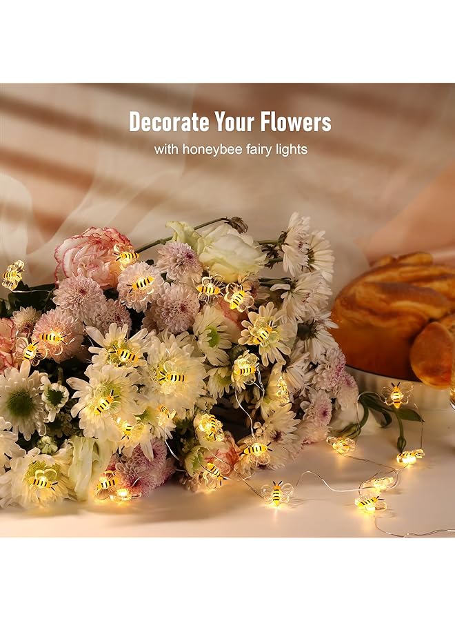 erorex Bee Lights Decor 10Ft 30 Led Cute Bee String Fairy Lights Battery Operated Honey Bee Gifts For Women Girls Bee Decorations For Bedroom Plants Patio Party Wedding Party Xmas - Image 5