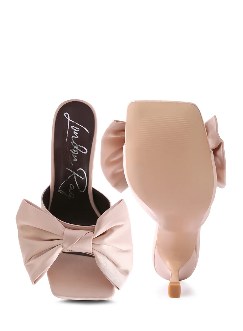 London Rag Latte High Heeled Bow Slider Sandals
