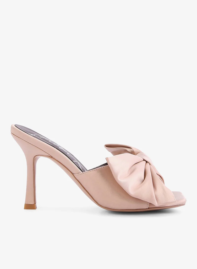 Latte High Heeled Bow Slider Sandals