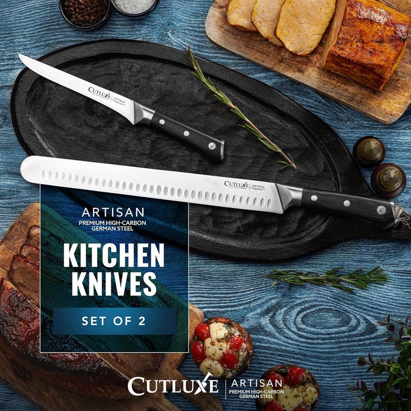 Cutluxe Carving Knife Set for BBQ & Brisket – Razor Sharp German Steel Slicing and Boning Knife for Meat Cutting, Full Tang & Ergonomic Handle, Grilling Gifts for Men – Artisan Series - Image 5
