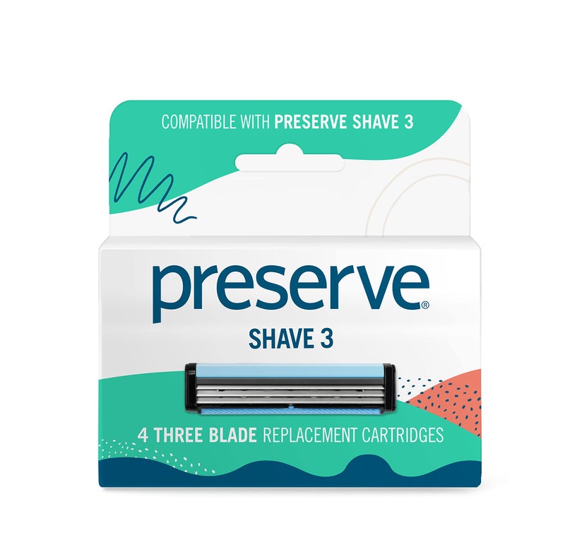 Preserve Shave 3 Razor Blade Refills - 3 Blade Razors for Women & Men - Titanium-Covered Shaver Cartridges with Vitamin E & Aloe Strip for Face & Body Shaving Kit - 4 Pack - Image 1