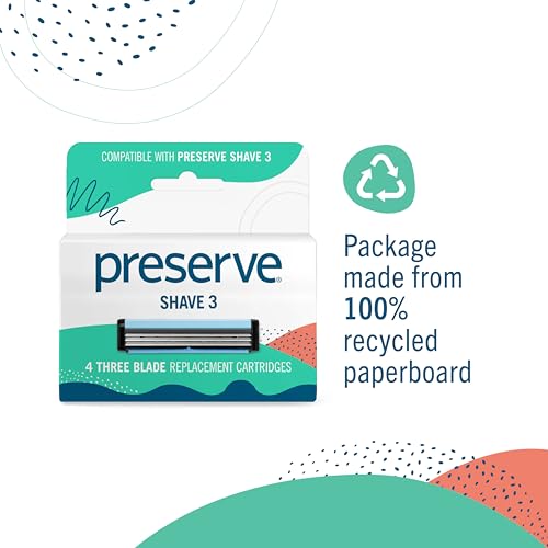 Preserve Shave 3 Razor Blade Refills - 3 Blade Razors for Women & Men - Titanium-Covered Shaver Cartridges with Vitamin E & Aloe Strip for Face & Body Shaving Kit - 4 Pack - Image 4