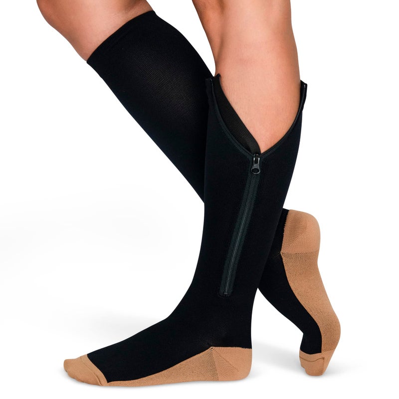 TheraMagicâ„¢ Zipper Compression Socks for Men & Women, 20-30mmHg Closed Toe Graduated Zippered Compression Stocking - Image 1