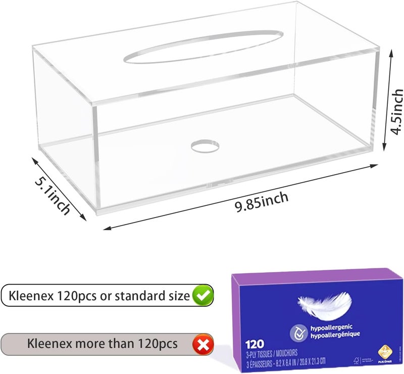 PITBVO Acrylic Tissue Box Cover, 5mm Thicker Clear Tissue Box Holder, Dispenser Holder Case Dryer Sheet Holder for Car, Bathroom, Kitchen, Office, Living Room, Home, Laundry, Counter and Table - Image 2
