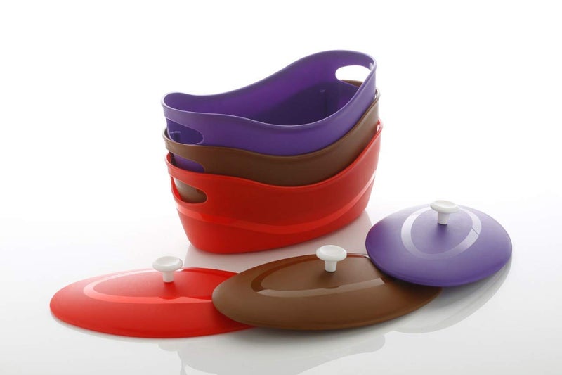 elexiq Microwave Safe Unbreakable Plastic Multipurpose Bowl with Cap for Serving Multi Color Set of 2 - Image 3