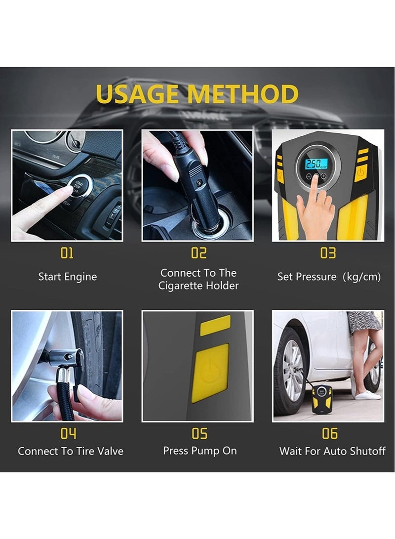 Digital Car Tyre Inflator Air Compressor with Auto Stop and LED Light 12V Fast Portable Air Pump for Car Bicycle Motorcycle Ball Air Mattress - Image 2
