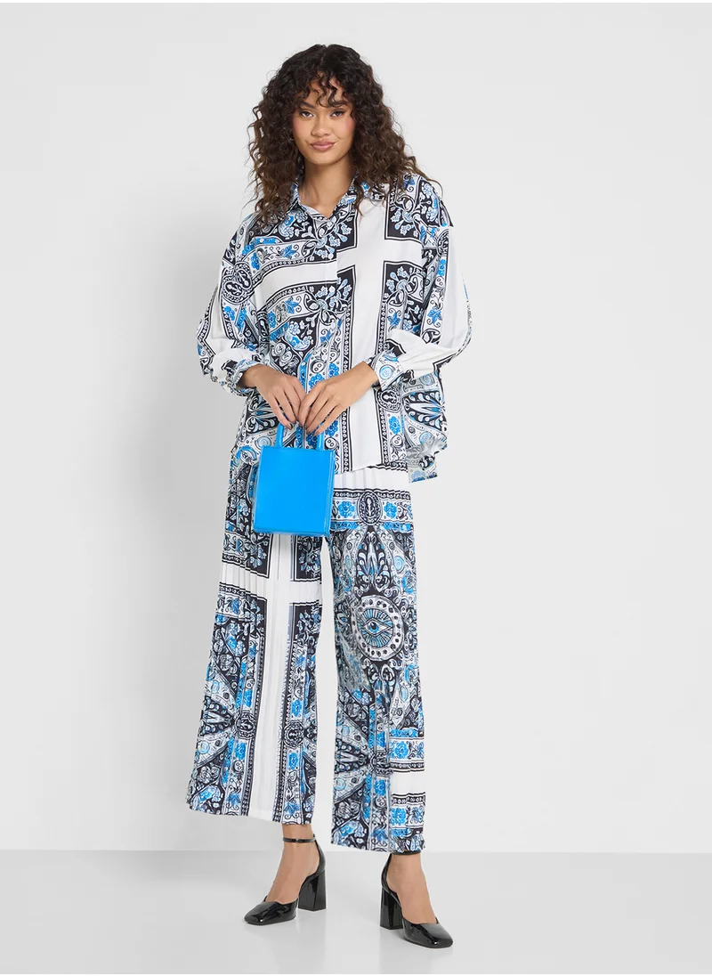 جينجر Patchwork Print Relaxed Shirt & Pant Coord Set