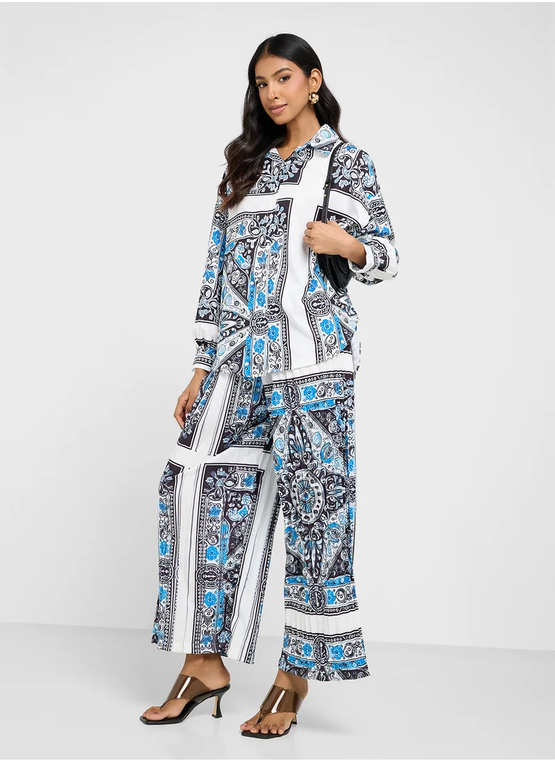 جينجر Patchwork Print Relaxed Shirt & Pant Coord Set