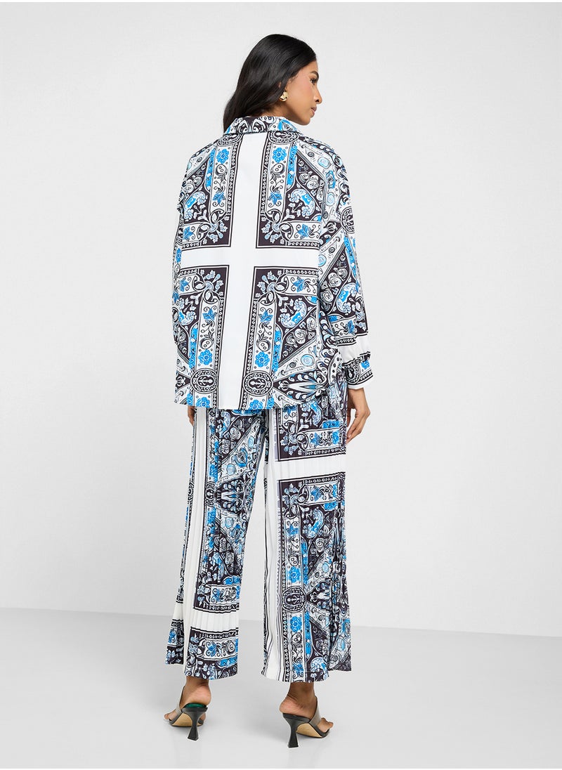 Patchwork Print Relaxed Shirt & Pant Coord Set