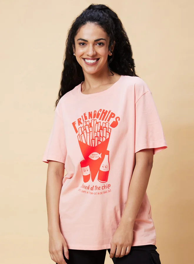 globus Globus Pink Graphic Print Oversized T-Shirt