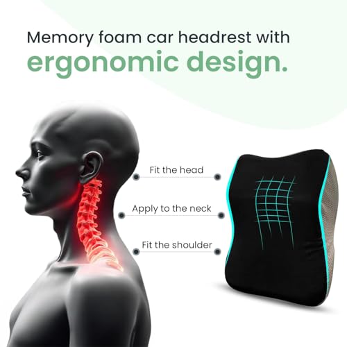 Sleepsia Car Neck Pillow for Head & Cervical Support | 1 Year Warranty | 100% Memory Foam | Ergonomic Car Seat Headrest Cushion – Relieves Neck Pain (Black/Grey) - Image 3