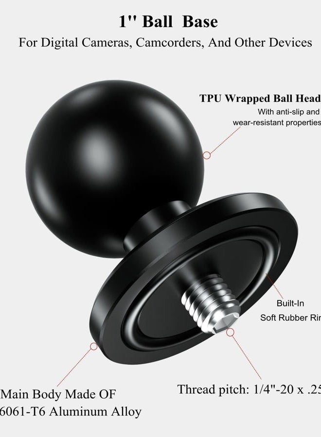 BRCOVAN 2 Pack, Aluminum Alloy 1'' Ball Adapter with 1/4"-20 Threaded Stud for Action Camera & Camcorder Compatible with RAM Mounts B Size 1'' Ball Double Socket Arm - Image 2
