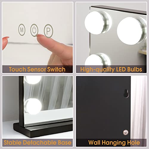 Hansong Black Vanity Mirror with Lights Large Hollywood Vanity Mirror with 15 LED Bulbs Lighted Makeup Mirror 3 Color Lighting Modes for Bedroom - Image 5