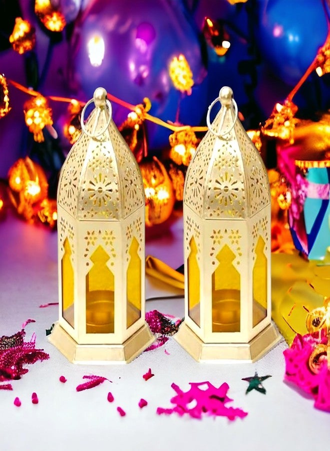 Decorate Dreams Small Moraccan Lantern/Lamp with t-Light Candle Holder, Antique Collection Decorative Hanging Lantern for ramzan, eid, Diwali | Set of 2 | - Image 1
