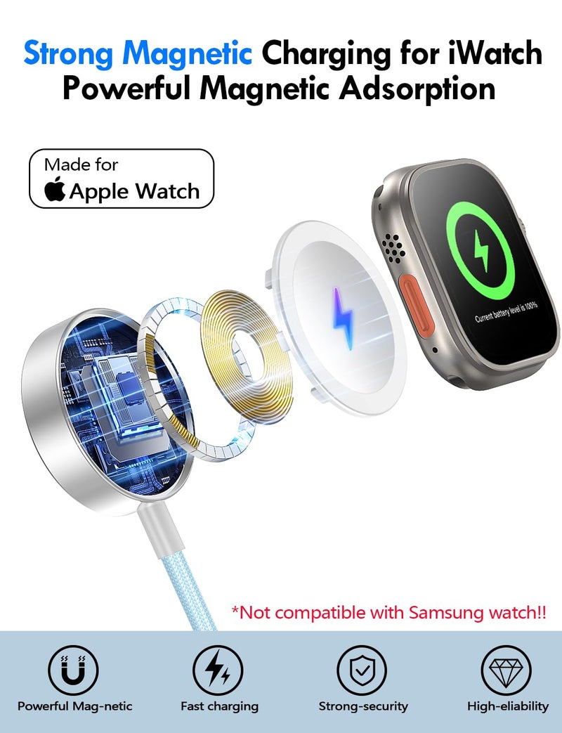 xiwxi Travel Essentials for Apple Watch Charger,iPhone Charger,3 in 2 Type C/L/Magnetic Fast Charging Cable,Multi Charging Cable Portable Designed for iWatch Series,iPhone 17-11,Galaxy S26-S21,Car-4FT - Image 3