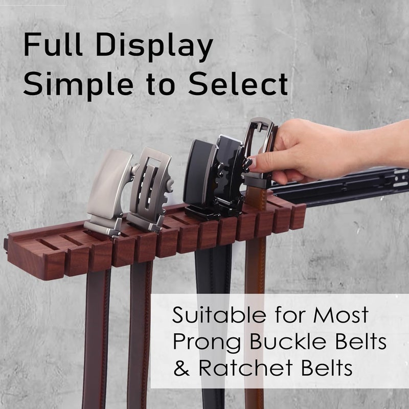 cenleoha Black Walnut Wood Belt Rack with Slide, Belt Hanger for closet, Belt and Tie Storage Organizer, Space Saving Wooden Belt Holder, Gift Idea for Husband and Father’s Day - Image 5