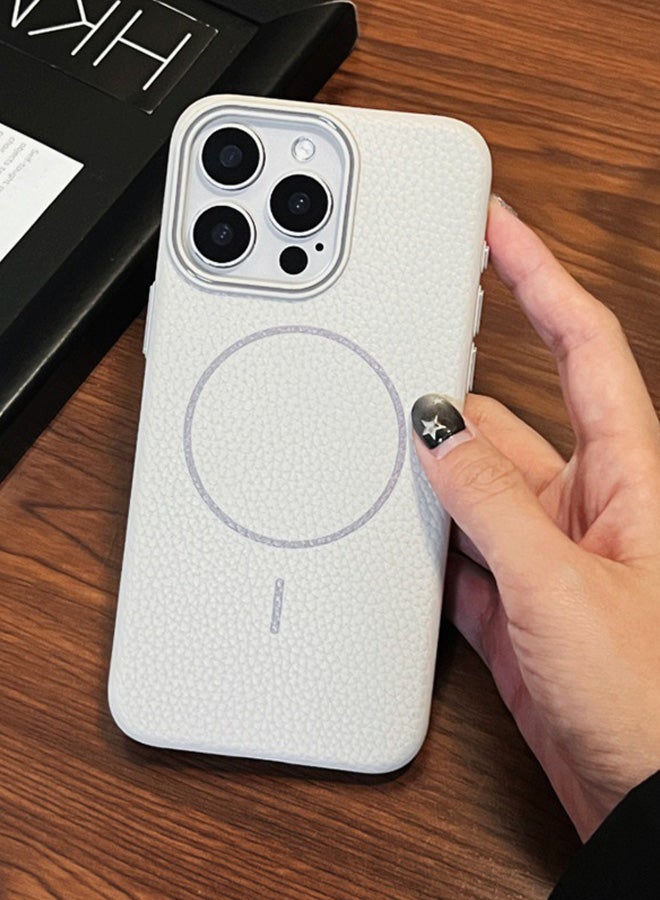 Magsafe Phone Case For iPhone 12 Pro Max With High Quality Rubber Frame And Slim Lychee Pattern Leather Case with Camera Lens Protection Shockproof Cover And support wireless Charging Leather Cover for iPhone 12 Pro Max - Beige - Image 3