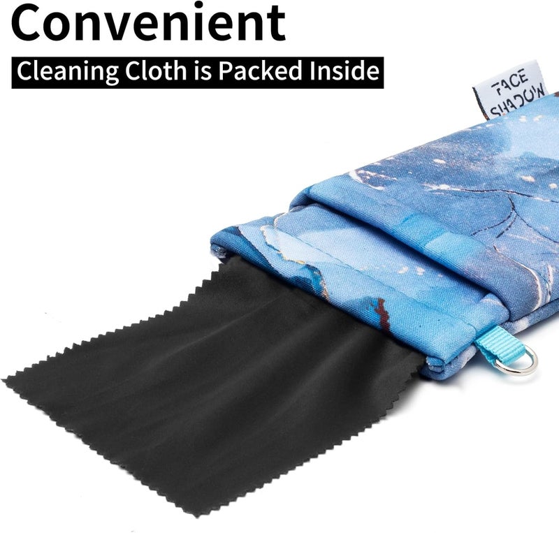 Face Shadow Double Glasses Case Soft Eyeglass Case For Women Men Squeeze Top Sunglasses Case With Cleaning Cloth - Image 3