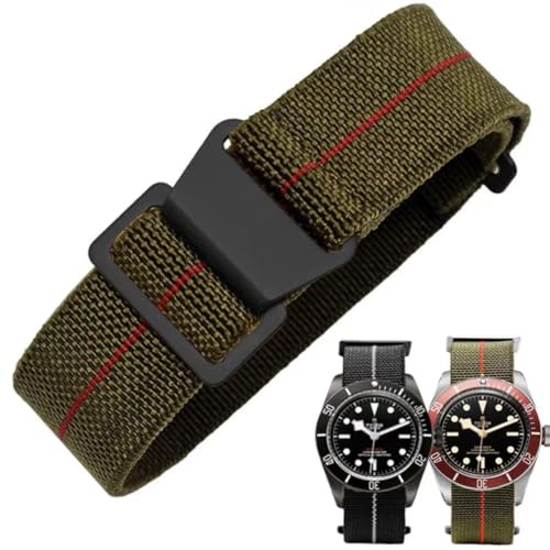 Danxancy French Troops Paratrooper Watchband,Military Elastic Nylon Watch Strap with Hook-and-Loop for Men Women Silver & Black Buckle 18/20/22mm - Image 1