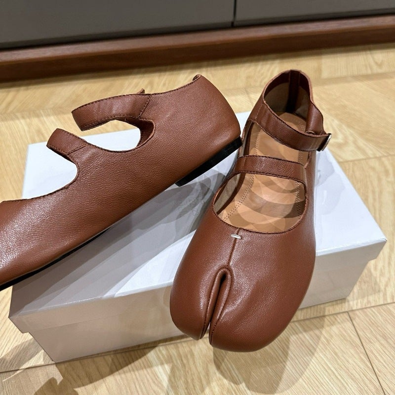 [Migua] Niche Style M6 Split-Toe Double-Strap Mary Jane Shoes Tabi Pig Trotters Flats Ballet Soft Shoes - Image 3