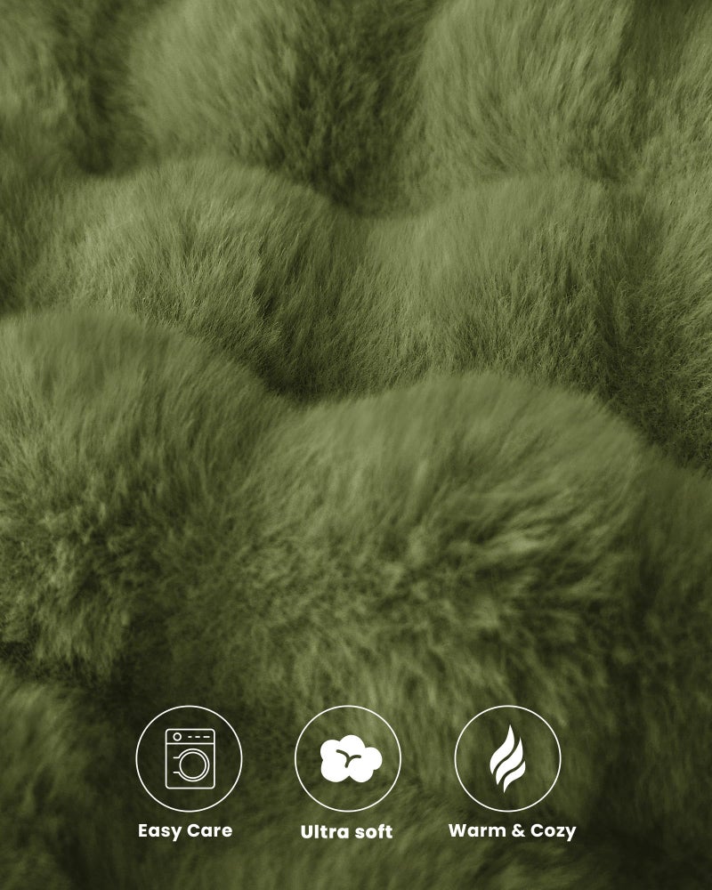 blunique Ultra Soft Cozy Faux Fur Throw Blanket, Fuzzy Plush Thick Bubble Blanket, Oversize Luxury Fluffy Blanket for Couch, Sofa, Bedroom, and Living Room,50x60 Inches,Green - Image 5