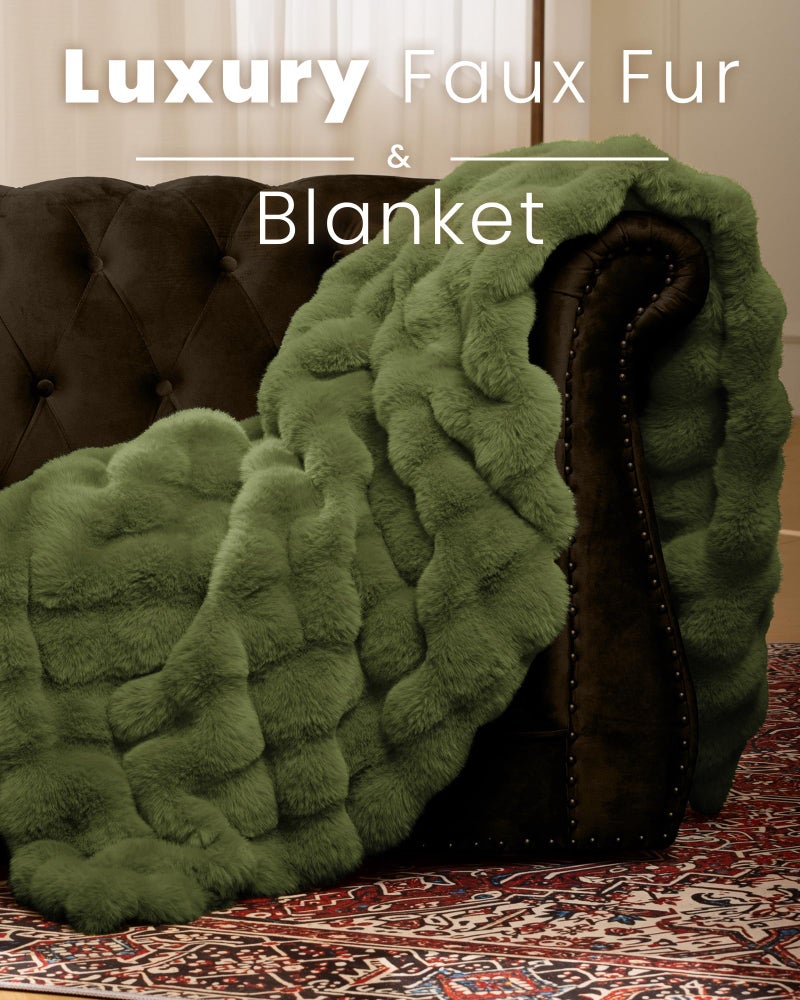 blunique Ultra Soft Cozy Faux Fur Throw Blanket, Fuzzy Plush Thick Bubble Blanket, Oversize Luxury Fluffy Blanket for Couch, Sofa, Bedroom, and Living Room,50x60 Inches,Green - Image 2