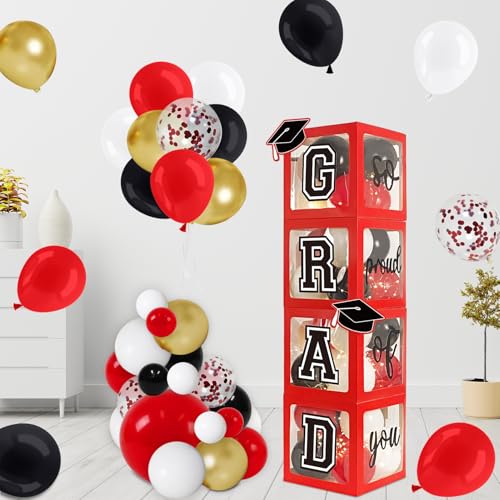 DAZONGE Graduation Decorations 2025, Set of 4 Red Grad Balloon Boxes with 139pcs Balloon Arch Garland Kit & 4 Light Strings - So Proud of You 2025 Graduation Decorations for Any Grades - Image 2