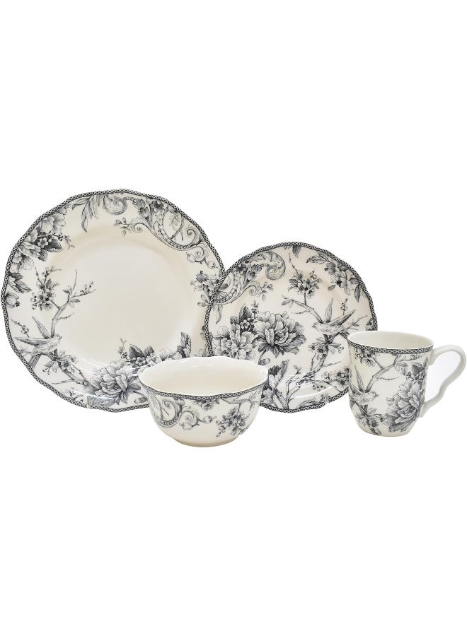 222 Fifth Adelaide 16-Piece Casual Grey Porcelain Dinnerware Set - Image 2