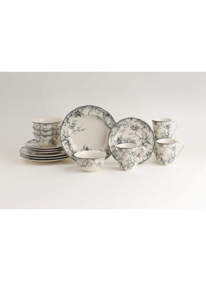 222 Fifth Adelaide 16-Piece Casual Grey Porcelain Dinnerware Set - Image 1