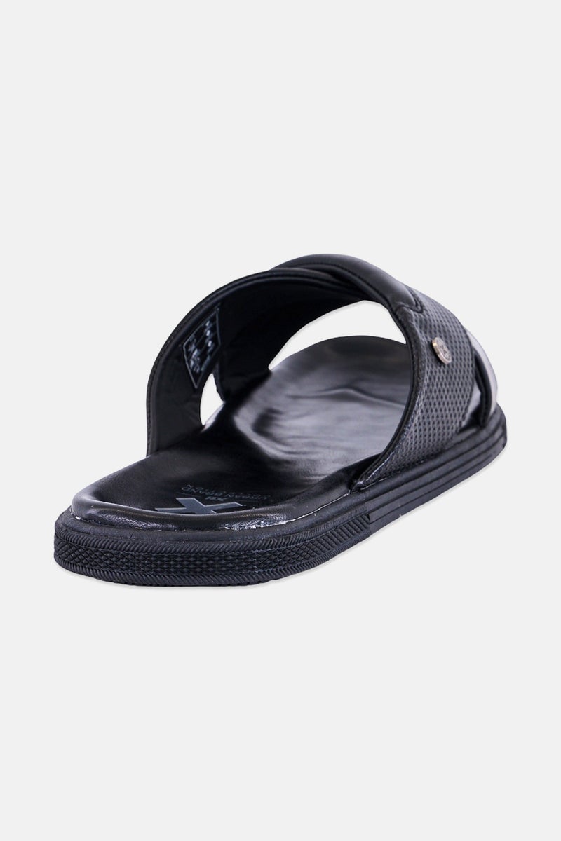 Xti Men Leather Slip On Sandals, Black - Image 3