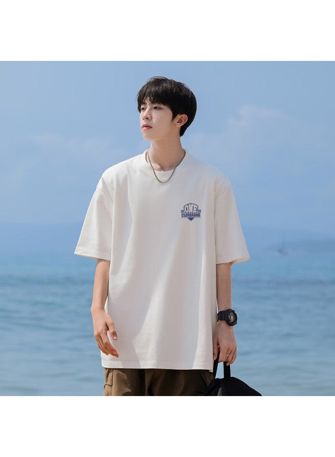 Clor Men's Summer Casual Loose Breathable Short Sleeve T-shirt Women's Heavyweight Cotton Basic Tee C014 White 3XL - Image 4