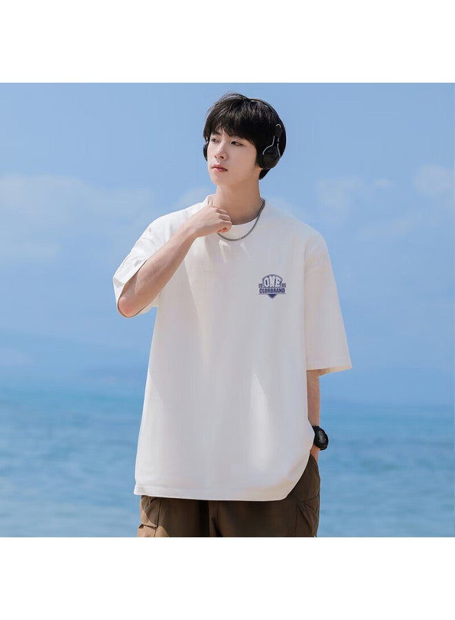 Clor Men's Summer Casual Loose Breathable Short Sleeve T-shirt Women's Heavyweight Cotton Basic Tee C014 White 3XL - Image 2